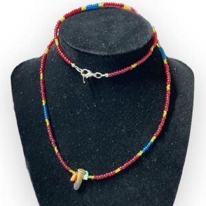 Native made beaded turquoise & bullet necklace